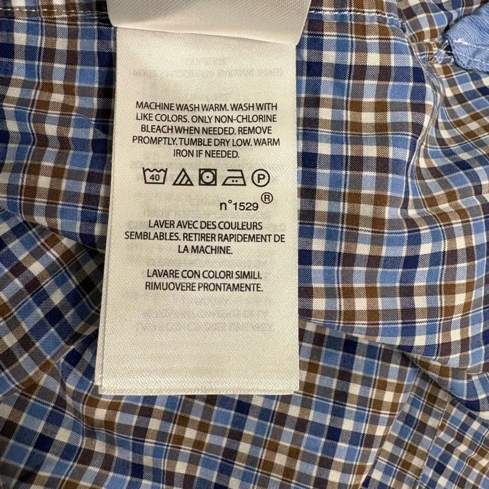 Ralph Lauren Button Down Shirt Mens Medium Blue Plaid Cotton Stretch Long Sleeve